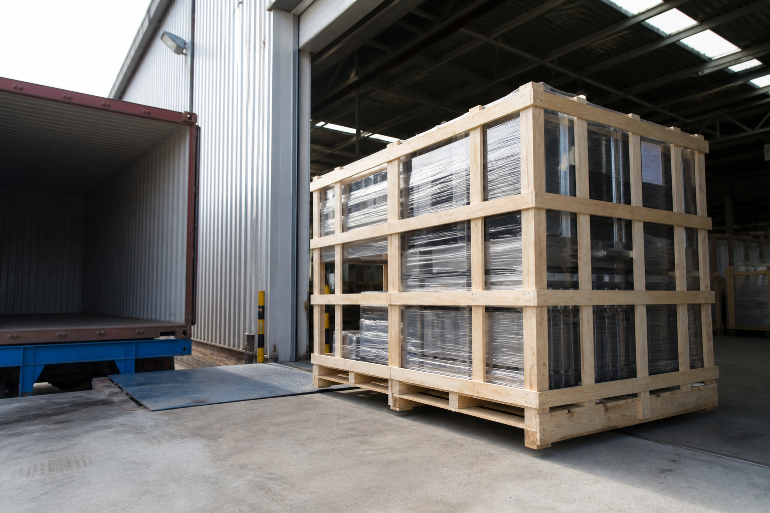 Loading dock with equipment crates